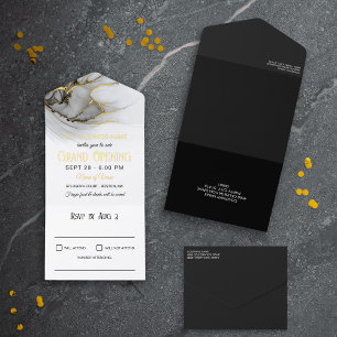 Luxe Gold Gray White Marble Business Grand Opening All In One Invitation
