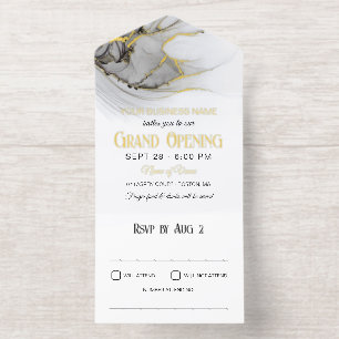 Luxe Gold Gray White Marble Business Grand Opening All In One Invitation