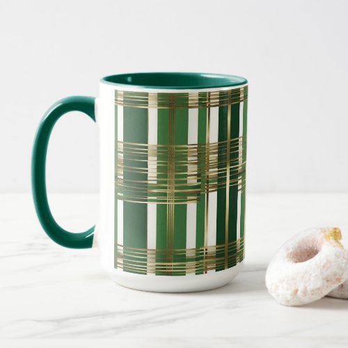 Luxe Gold Green Stripes AI Art Design Mug