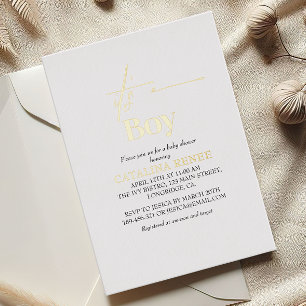 Luxe Gold Its A Boy Baby Shower Foil Invitation