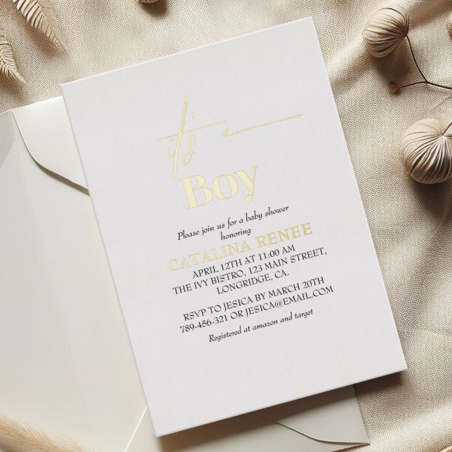 Luxe Gold Its A Boy Baby Shower Foil Invitation (Creator Uploaded)