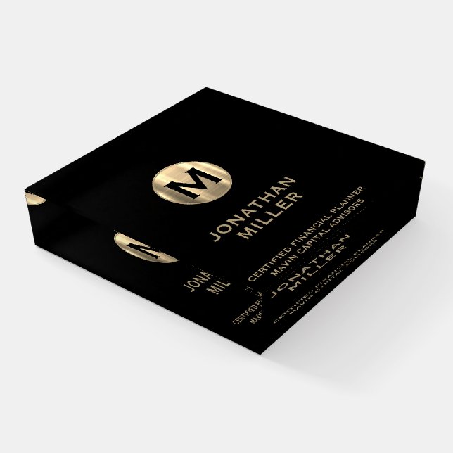Luxe Gold Monogram Financial Planner Paperweight (Angled)