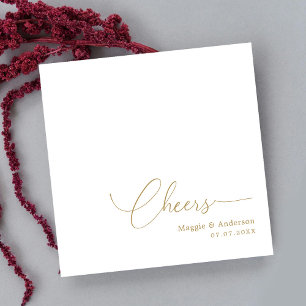 Luxe Gold Monoline Tail Script Cheers Wedding Napkins