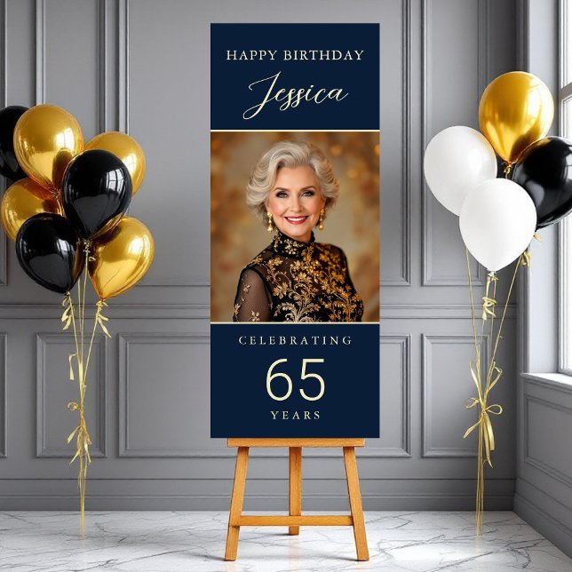 Luxe Gold Navy Blue Milestone Birthday Photo Foam Board (Creator Uploaded)