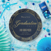 LUXE GOLD NAVY ELEGANT ROSE FLORAL GRADUATION PAPER PLATES (Party)