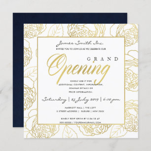 LUXE GOLD NAVY ROSE FLORAL GRAND OPENING CEREMONY INVITATION