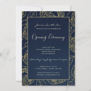 LUXE GOLD NAVY ROSE FLORAL GRAND OPENING CEREMONY INVITATION