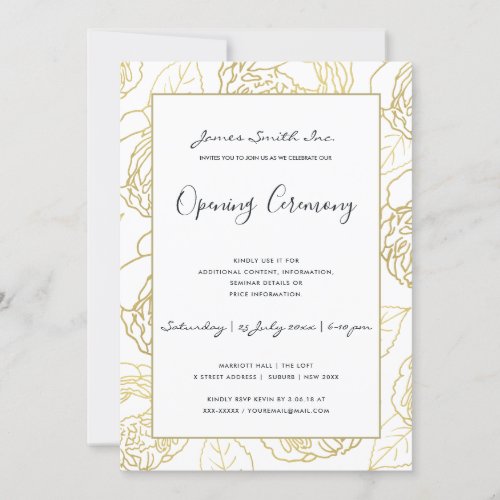 LUXE GOLD NAVY ROSE FLORAL GRAND OPENING CEREMONY INVITATION
