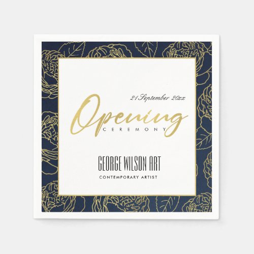 LUXE GOLD NAVY ROSE FLORAL GRAND OPENING CEREMONY NAPKINS