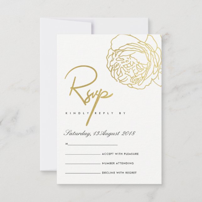 LUXE GOLD NAVY WHITE ELEGANT ROSE FLORAL RSVP (Front)