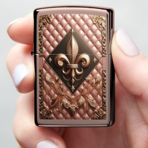 Luxe Gold & Pink Leather Zippo Lighter