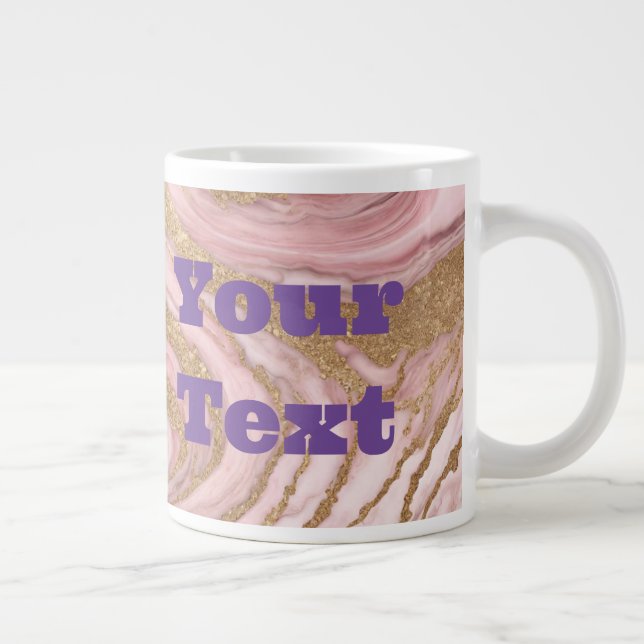 Luxe Gold Pink Marble Custom Text Jumbo Mug (Right)