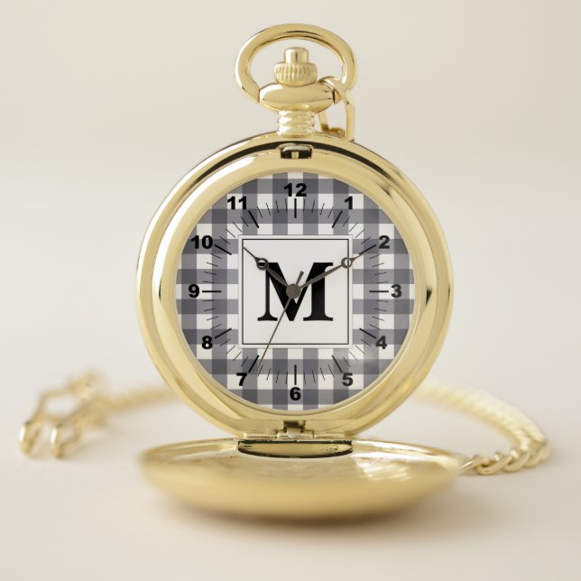 LUXE! ✨ Gold Pocket Watch Plaid Initial (Inside)