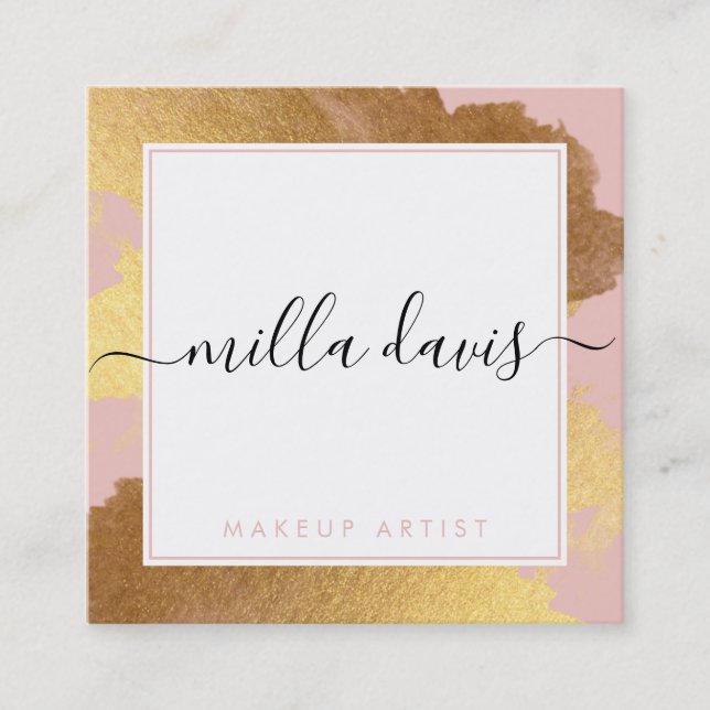 LUXE GOLD pretty modern glam gilded blush pink Square Business Card (Front)