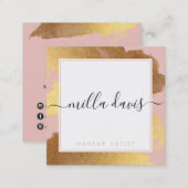 LUXE GOLD pretty modern glam gilded blush pink Square Business Card (Front/Back)