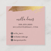 LUXE GOLD pretty modern glam gilded blush pink Square Business Card (Back)