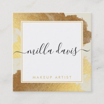 Luxe Gold Pretty Modern Glam Gilded Cream Ivory Square Business Card by edgeplus at Zazzle