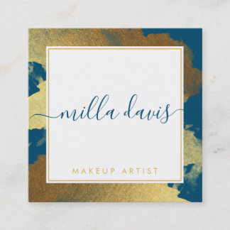 LUXE GOLD pretty modern glam gilded dark blue Square Business Card