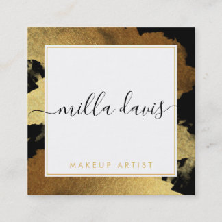 LUXE GOLD pretty modern glam gilded trendy black Square Business Card