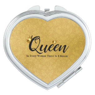 Luxe Gold Queen Golden Texture Personalised Text Compact Mirror
