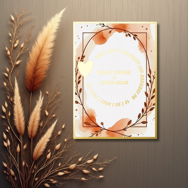 Luxe gold rustic boho floral Wedding Foil Invitation (Creator Uploaded)