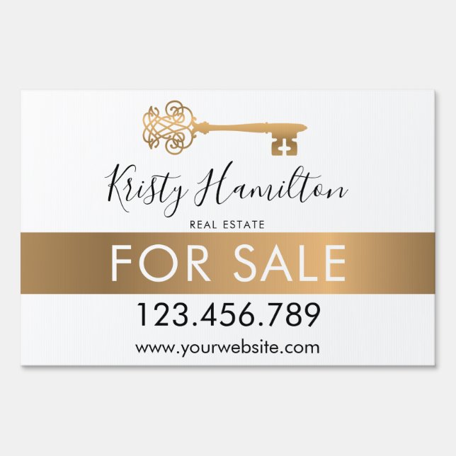 Luxe Gold Skeleton Key Realtor For Sale Sign (Front)