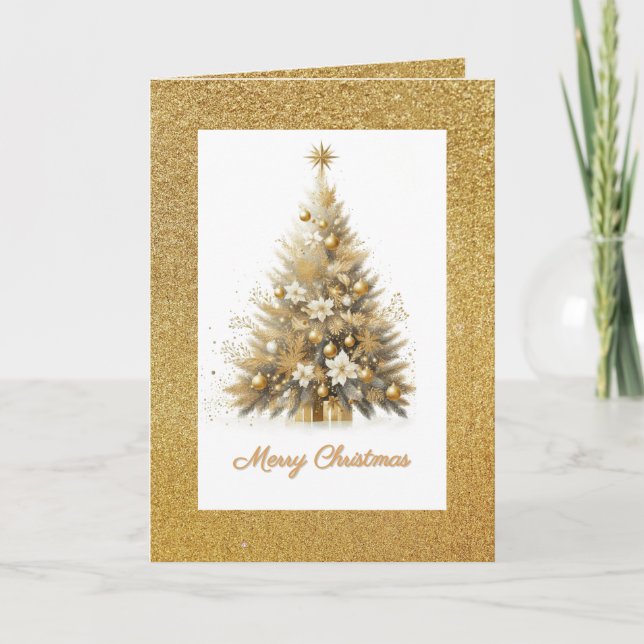 Luxe Gold Sparkle Christmas Tree Greeting  Holiday Card (Front)