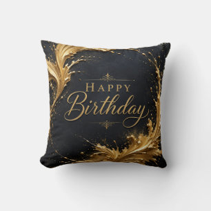 Luxe Gold Splash Birthday Elegance Throw Pillow