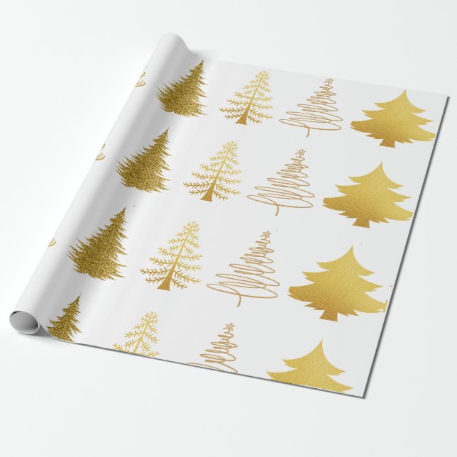 Luxe Gold Tree Wrapping Paper (Unrolled)