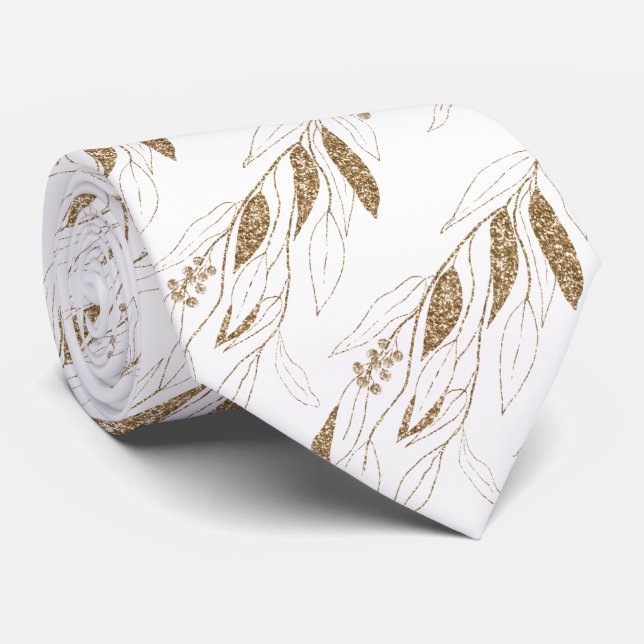 LUXE GOLD WHITE EUCALYPTUS BOTANICAL TIE (Rolled)