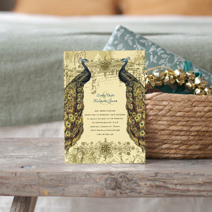 Luxe Golden Peacock Ornate Wedding Invitation