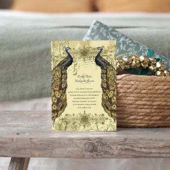 Luxe Golden Peacock Ornate Wedding Invitation by RiverJude at Zazzle