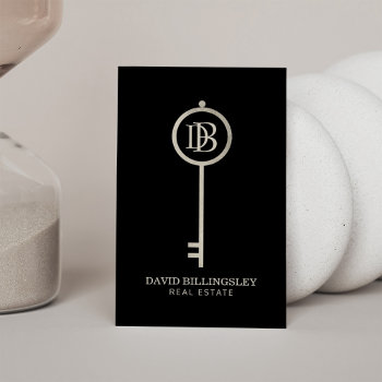 Luxe Gray Skeleton Key Monogram Realtor Business Card by 1201am at Zazzle