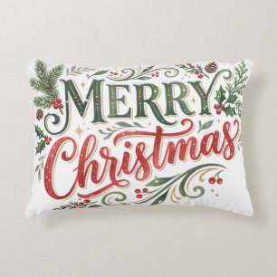 Luxe Green and Red Hand Lettering Accent Pillow
