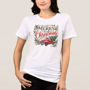 Luxe Green and Red Hand Lettering and Red Truck Tri-Blend Shirt