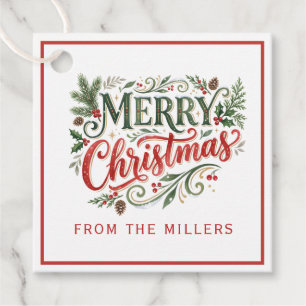 Luxe Green and Red Hand Lettering  Favor Tags