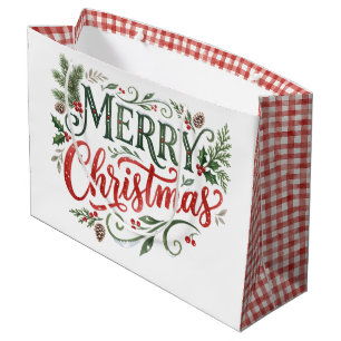 Luxe Green and Red Hand Lettering Large Gift Bag