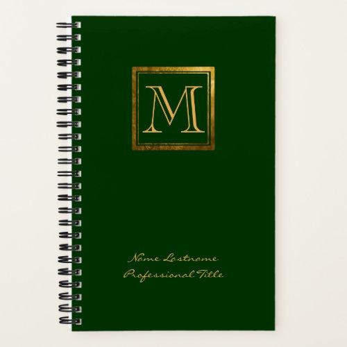 Luxe Green Gold Square Monogram Wide Ruled Notebook