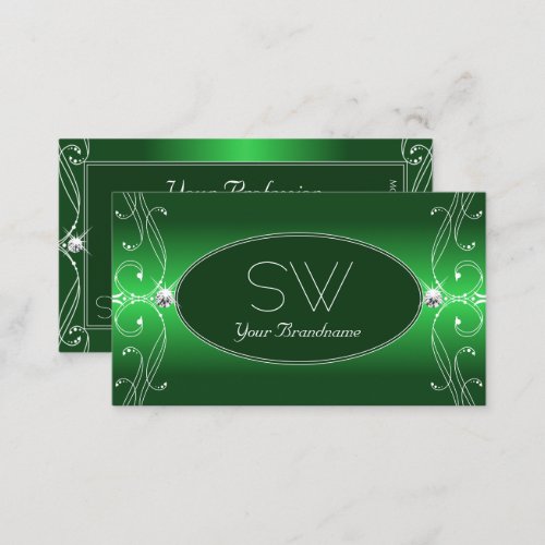 Luxe Green Gradient Ornate Sparkle Jewels Initials Business Card