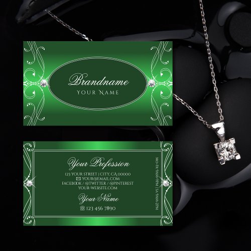 Luxe Green Gradient Ornate Sparkle Jewels Ornament Business Card
