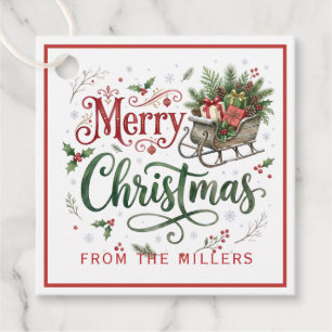 Luxe Green & Red Hand Lettering Christmas Sled Favor Tags