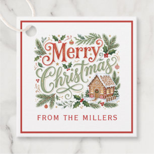 Luxe Green & Red Hand Lettering Gingerbread House Favor Tags