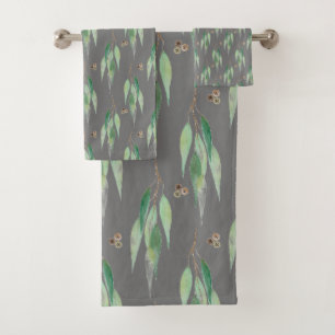 LUXE GREY EUCALYPTUS GOLD BATH TOWEL SET
