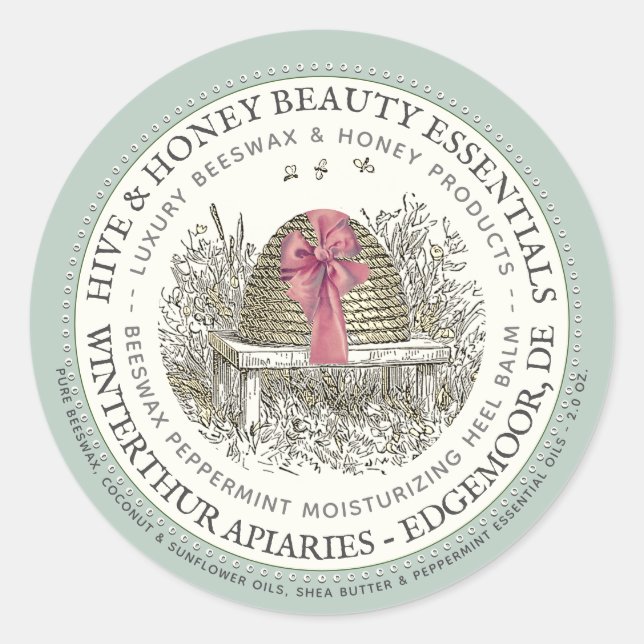 Luxe Heel Balm Label Peppermint with Skep and Bow (Front)