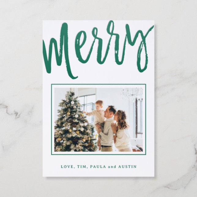 Luxe Holiday Card, Bold Merry Letterpress Photo Cards (Front)