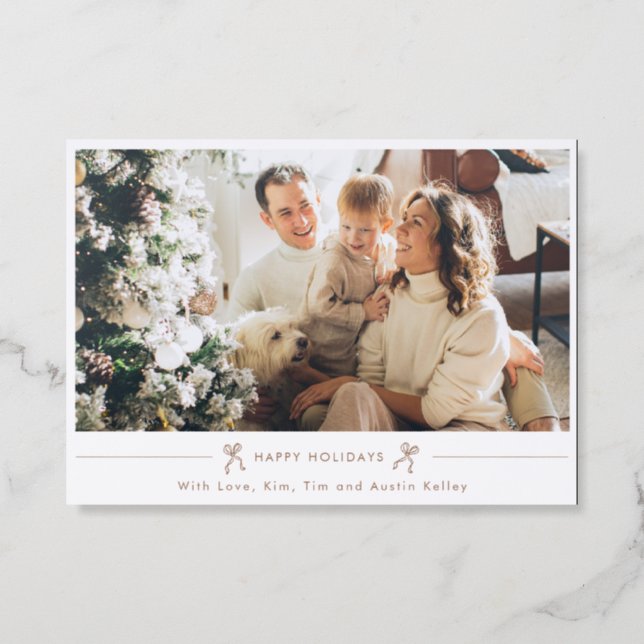 Luxe Holiday Card, Doodle Bows Letterpress Photo Cards (Front)