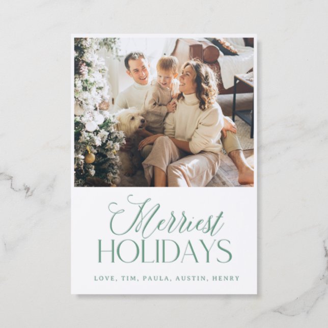 Luxe Holiday Card, Merriest Holidays,  Letterpress Photo Cards (Front)
