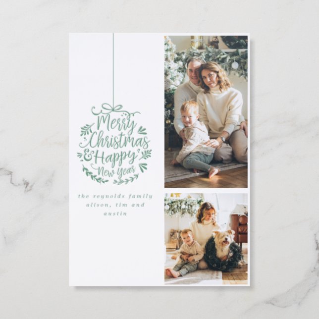 Luxe Holiday Typography Ornament 2 Photo Letterpress Photo Cards (Front)