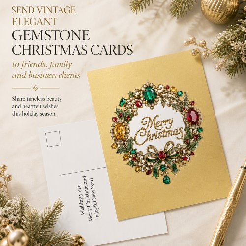 Luxe Holiday Wreath Elegant Christmas Greeting Postcard