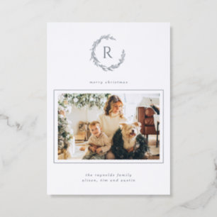 Luxe Holiday Wreath Monogram  Letterpress Photo Cards